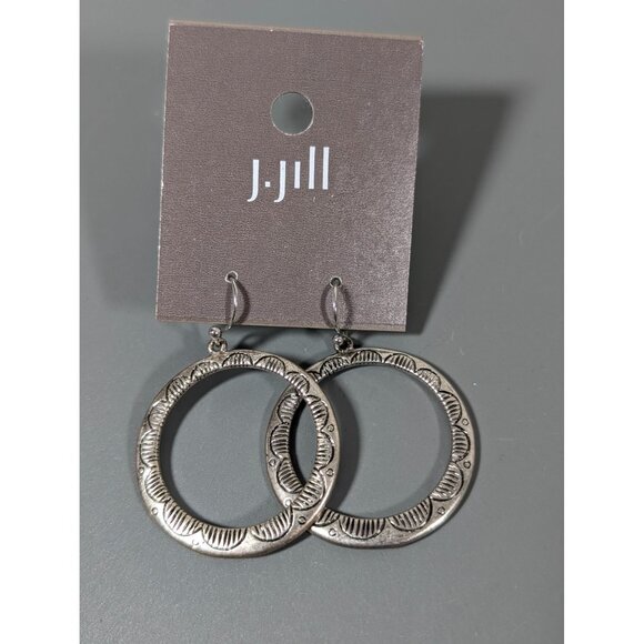 J.Jill Silver Tone Boho Southwestern Concho Round Hoop Dangle Earrings NEW - Picture 1 of 7